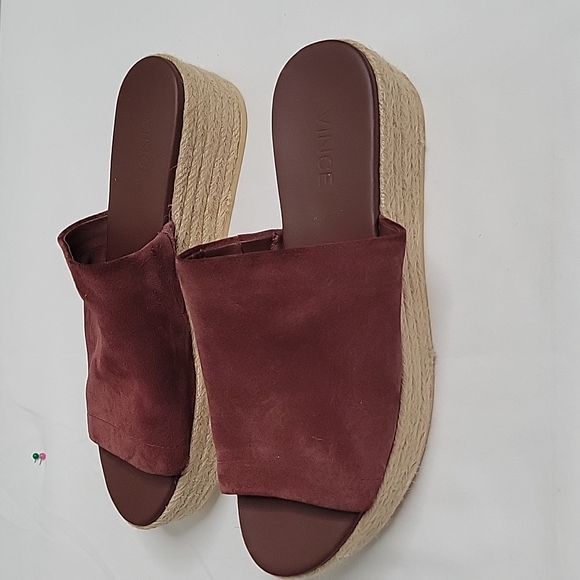 Vince espadrille slide on platform sandals maroon color - Picture 2 of 8